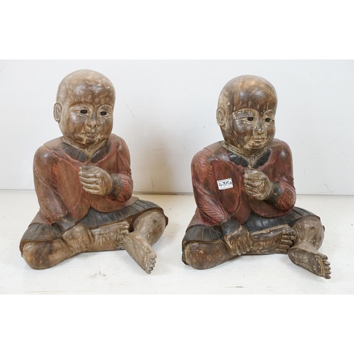 435A - Pair of Wooden Hand Carved Chinese Figures, approx 46cm tall