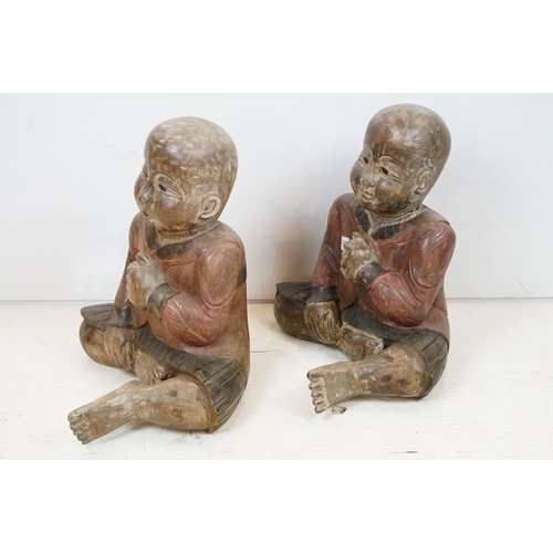 435A - Pair of Wooden Hand Carved Chinese Figures, approx 46cm tall