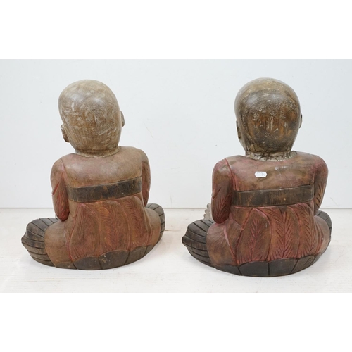 435A - Pair of Wooden Hand Carved Chinese Figures, approx 46cm tall