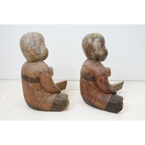 435A - Pair of Wooden Hand Carved Chinese Figures, approx 46cm tall