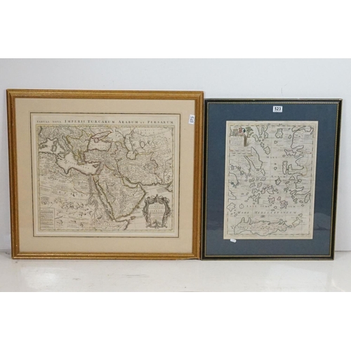 523 - Two framed maps to include a New Map of the Islands of the Aegean Sea (label to verso specifies Edwa... 