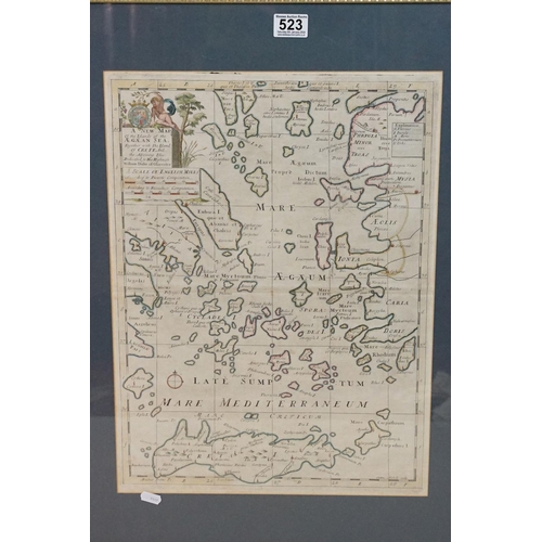 523 - Two framed maps to include a New Map of the Islands of the Aegean Sea (label to verso specifies Edwa... 