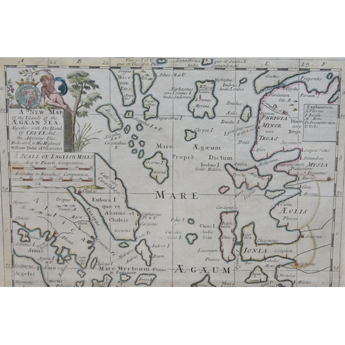 523 - Two framed maps to include a New Map of the Islands of the Aegean Sea (label to verso specifies Edwa... 