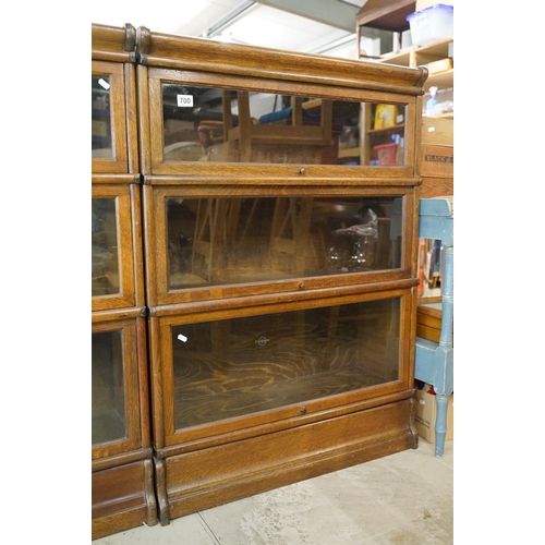 700 - Early 20th century Globe Wernicke Oak Three Section Modular Bookcase, each section with plain glazed... 