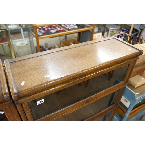 700 - Early 20th century Globe Wernicke Oak Three Section Modular Bookcase, each section with plain glazed... 