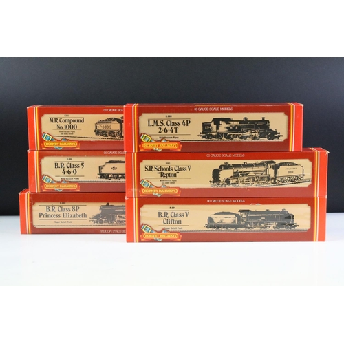 10 - Six boxed Hornby OO gauge locomotives to include R683 SR 4-4-0 Schools Class V Repton, R355 MR 4-4-0... 