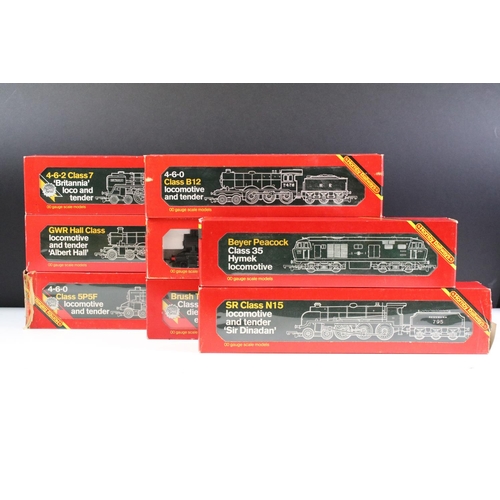 13 - Eight boxed Hornby OO gauge locomotives to include R061 LMS Loco Black Five (end flap with tape repa... 