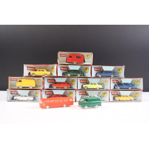 45 - 12 Boxed Minix OO gauge plastic models to include RC9 Simca 1804, RC8 Vauxhall Viva, R04 Triumph 200... 