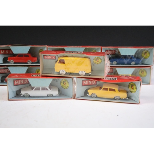 45 - 12 Boxed Minix OO gauge plastic models to include RC9 Simca 1804, RC8 Vauxhall Viva, R04 Triumph 200... 