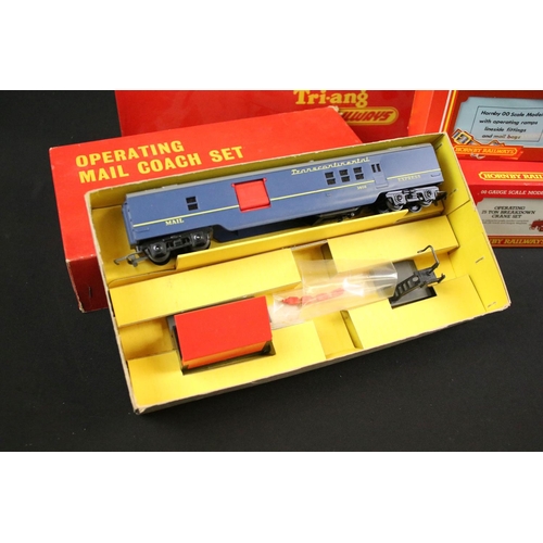 58 - Eight boxed Hornby / Triang OO gauge accessories and sets to include R403 Operating Ore Wagon Set, R... 