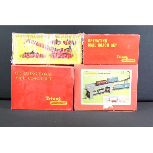 58 - Eight boxed Hornby / Triang OO gauge accessories and sets to include R403 Operating Ore Wagon Set, R... 