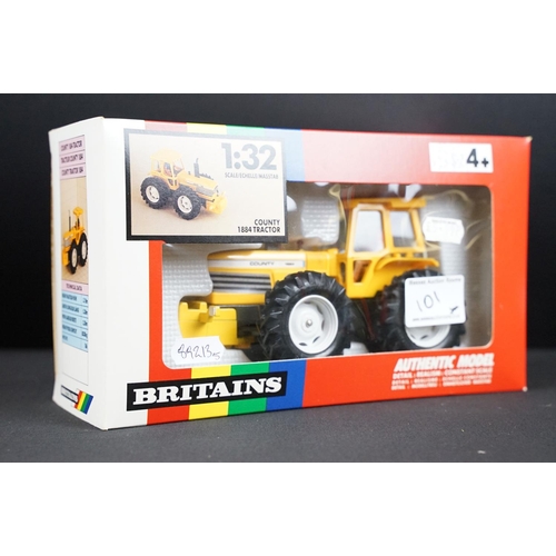 101 - Five boxed Britains farming tractor diecast models featuring 2 x ltd edn 5892 1893-1993 Britains Cen... 