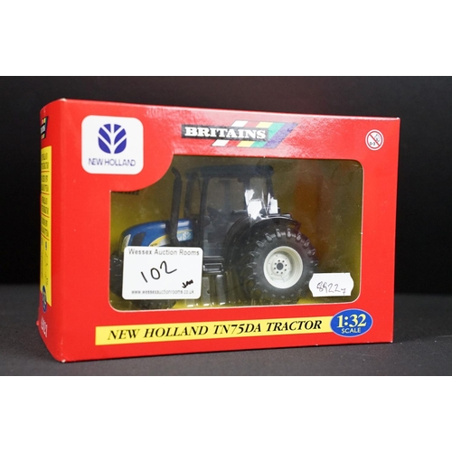 102 - Collection of seven boxed Britains farming tractor diecast models to include Steyr 6135 Profi Tracto... 