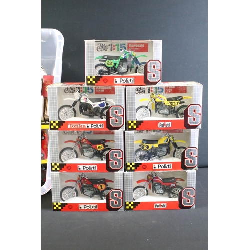 129 - Around 40 boxed diecast models to include 7 x Polistil Super Diecast 1/15 motorbikes, Corgi, Matchbo... 