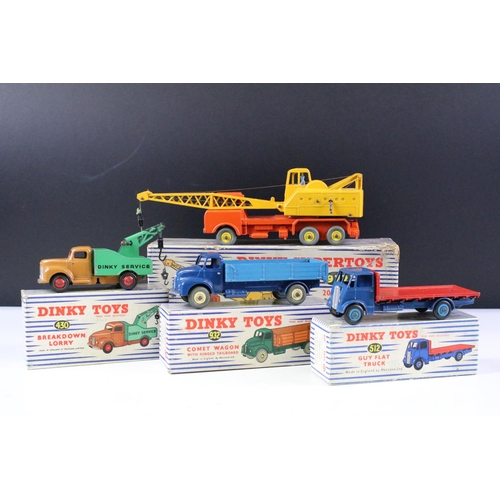 159 - Four boxed Dinky diecast models to include 932 Comet Wagon with hinged tailboard in two tone blue (b... 