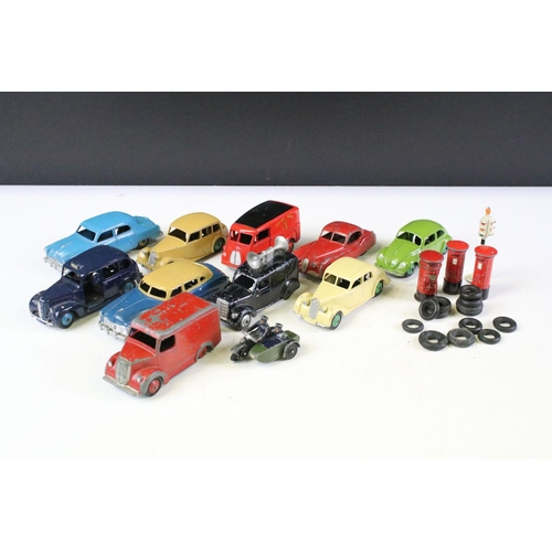 160 - 11 Mid 20th C play worn Dinky diecast models to include Royal Mail Van, 40H Austin Taxi, 172 Studeba... 