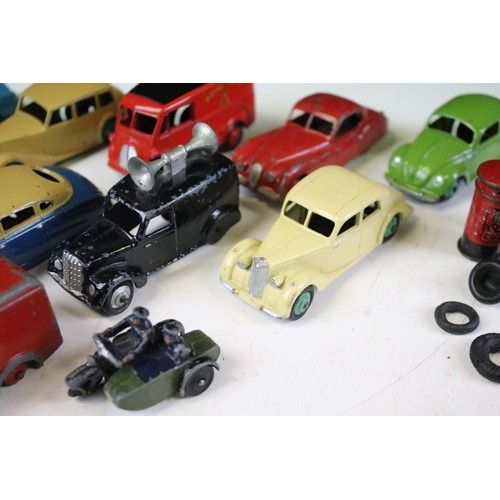 160 - 11 Mid 20th C play worn Dinky diecast models to include Royal Mail Van, 40H Austin Taxi, 172 Studeba... 