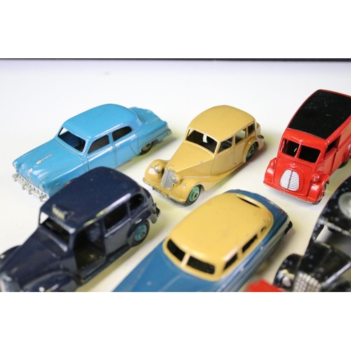 160 - 11 Mid 20th C play worn Dinky diecast models to include Royal Mail Van, 40H Austin Taxi, 172 Studeba... 