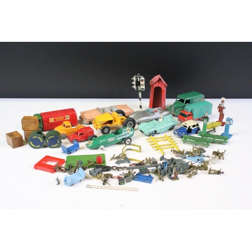 163 - Collection of mid 20th C play worn diecast models to include Corgi, Dinky and Matchbox examples feat... 