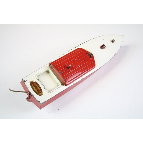 254 - Two pre-war Hornby speedboats to include Viking in green & cream and Swift in red & white plus a Gam... 