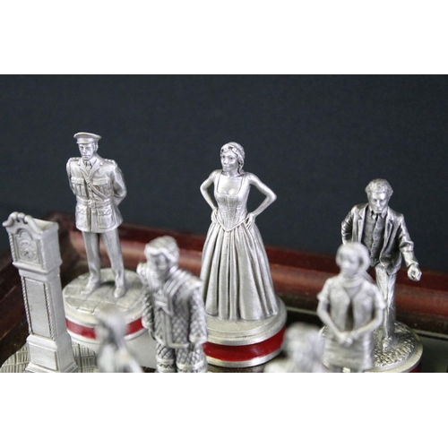 305 - Doctor Who - Danbury Mint Doctor Who Chess Set, incomplete, the board housing 22 pewter Chess pieces... 