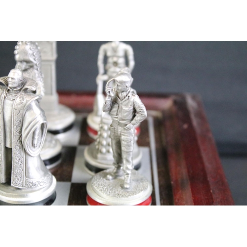 305 - Doctor Who - Danbury Mint Doctor Who Chess Set, incomplete, the board housing 22 pewter Chess pieces... 