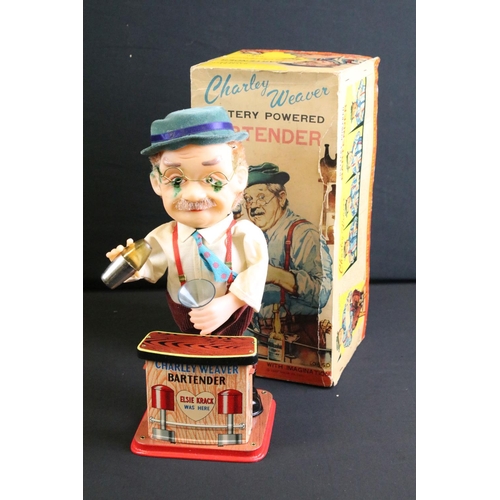 326 - Boxed Rosko Toys battery operated Charley Weaver Bartender 0650 tin plate model plus a RAD robot (2)