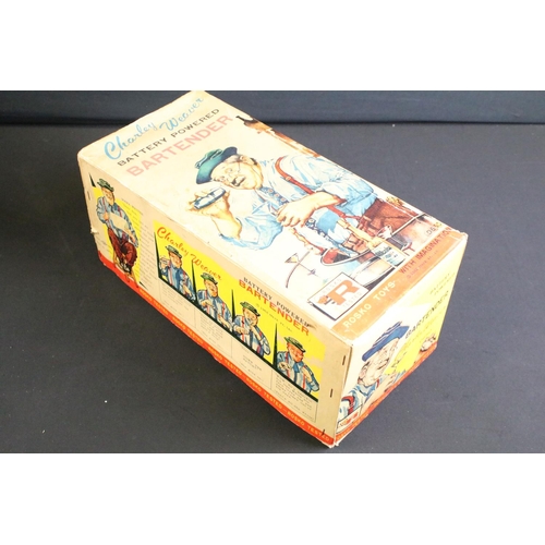 326 - Boxed Rosko Toys battery operated Charley Weaver Bartender 0650 tin plate model plus a RAD robot (2)