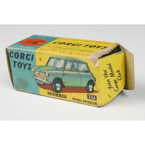 180 - Three boxed Corgi diecast models to include 226 Morris Mini Minor in pale blue with red interior (bo... 