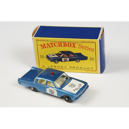 189 - Six boxed Matchbox Series diecast models to include 55 Police Patrol Car, 52 Maserati 4CLT 1948 (pai... 