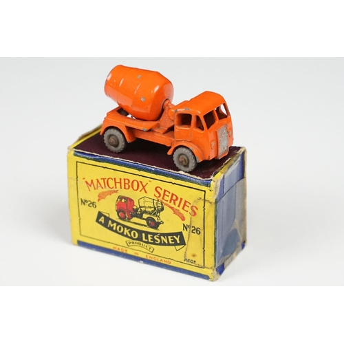 190 - Three boxed Matchbox Series MOKO Lesney diecast models to include 13 Wreck Truck in tan with red jib... 