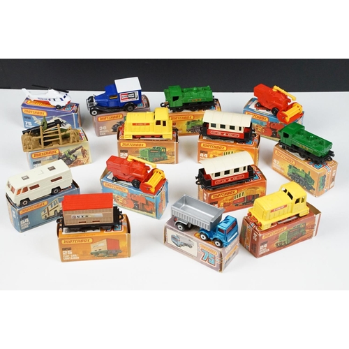 193 - 14 Boxed Matchbox 75 Series diecast models to include 2 x Passenger Coach, 2 x 47 Pannier Locomotive... 