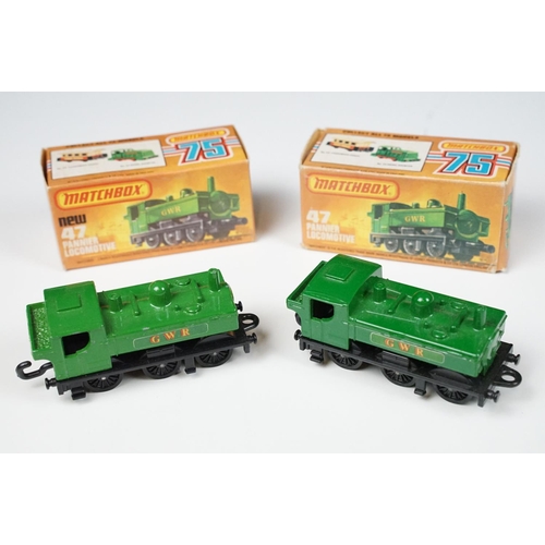 193 - 14 Boxed Matchbox 75 Series diecast models to include 2 x Passenger Coach, 2 x 47 Pannier Locomotive... 