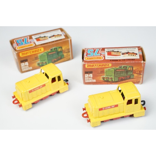 193 - 14 Boxed Matchbox 75 Series diecast models to include 2 x Passenger Coach, 2 x 47 Pannier Locomotive... 