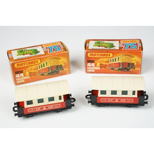 193 - 14 Boxed Matchbox 75 Series diecast models to include 2 x Passenger Coach, 2 x 47 Pannier Locomotive... 