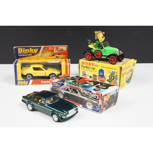 195 - Three boxed TV related models to include Dinky 477 Parsley's Car Morris Oxford Bull Nosed (with disp... 