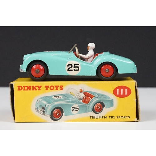 197 - Three boxed Dinky diecast model racing cars to include 111 Triumph TRS Sports in turquoise with red ... 