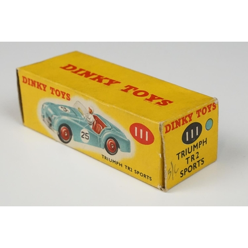 197 - Three boxed Dinky diecast model racing cars to include 111 Triumph TRS Sports in turquoise with red ... 