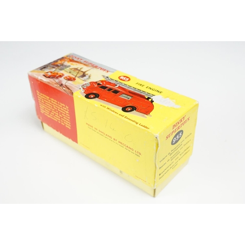 201A - Two boxed Dinky 955 Fire Engine diecast models in box variants, yellow box example shows play wear a... 