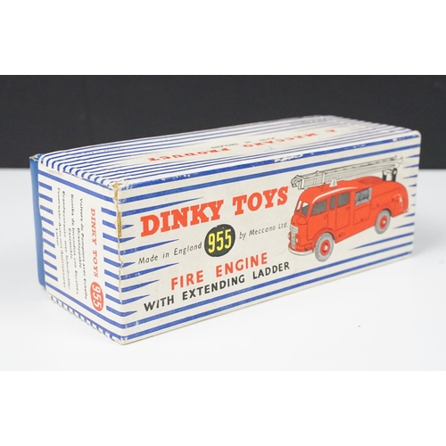 201A - Two boxed Dinky 955 Fire Engine diecast models in box variants, yellow box example shows play wear a... 