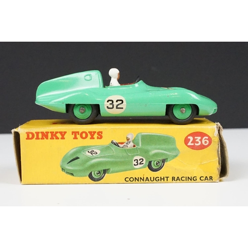 203 - Three boxed Dinky diecast racing cars to include 238 Jaguar Type D Racing Car in turquoise with blue... 