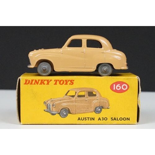 208 - Three boxed Dinky diecast models to include 160 Austin A10 Saloon in tan (diecast vg, gd box), 132 P... 