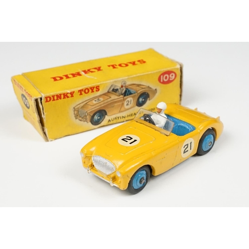 209 - Four boxed Dinky diecast models to include 110 Aston Martin DB3 Sports, 109 Austin Healey 100 Sports... 