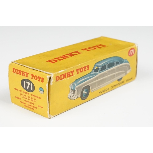 211 - Boxed Dinky 171 Hudson Commodore Sedan diecast model, scarce example with blue 'lowline' running int... 