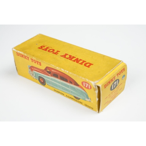 211 - Boxed Dinky 171 Hudson Commodore Sedan diecast model, scarce example with blue 'lowline' running int... 