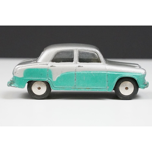 212 - Boxed Corgi 201 Austin Cambridge Saloon diecast model in silver and turquoise with convex hubs, diec... 