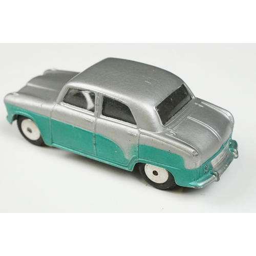 212 - Boxed Corgi 201 Austin Cambridge Saloon diecast model in silver and turquoise with convex hubs, diec... 