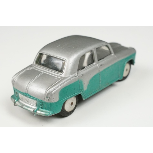 212 - Boxed Corgi 201 Austin Cambridge Saloon diecast model in silver and turquoise with convex hubs, diec... 