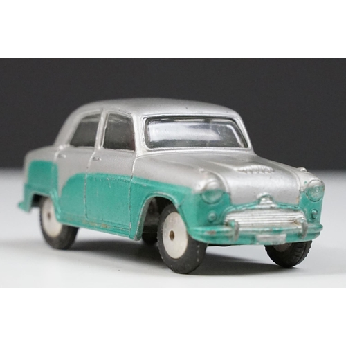 212 - Boxed Corgi 201 Austin Cambridge Saloon diecast model in silver and turquoise with convex hubs, diec... 