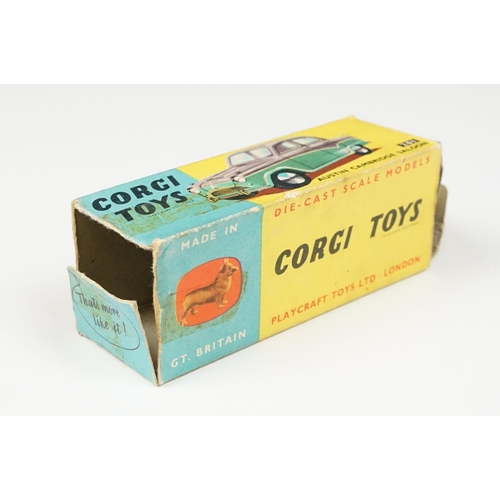 212 - Boxed Corgi 201 Austin Cambridge Saloon diecast model in silver and turquoise with convex hubs, diec... 